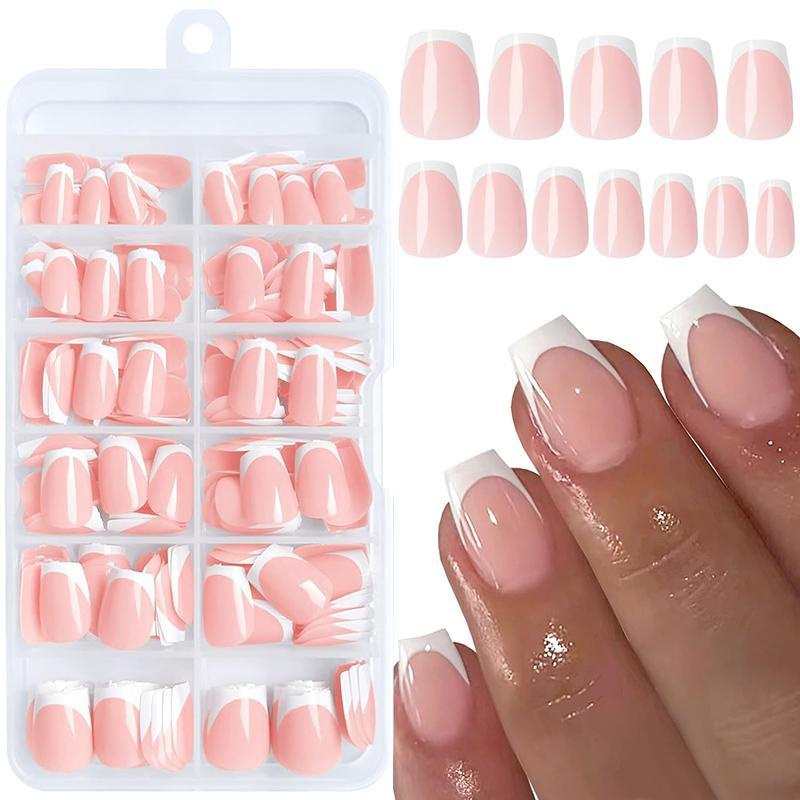 French Glossy False Press on Nails, 120pcs Short Square Fake Nails for Women, Artificial Ballerina Coffin Nail Tips, Full Cover Colorblock False Nail, Nail Art Diy