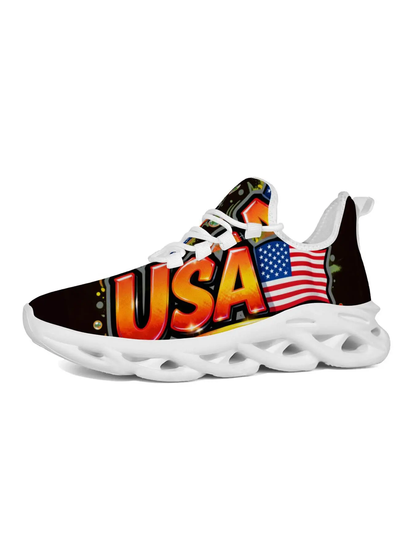 American Theme Print Running Shoes, Breathable Mesh, Vibrant Art Style, Comfortable for Sports and Outdoor Activities