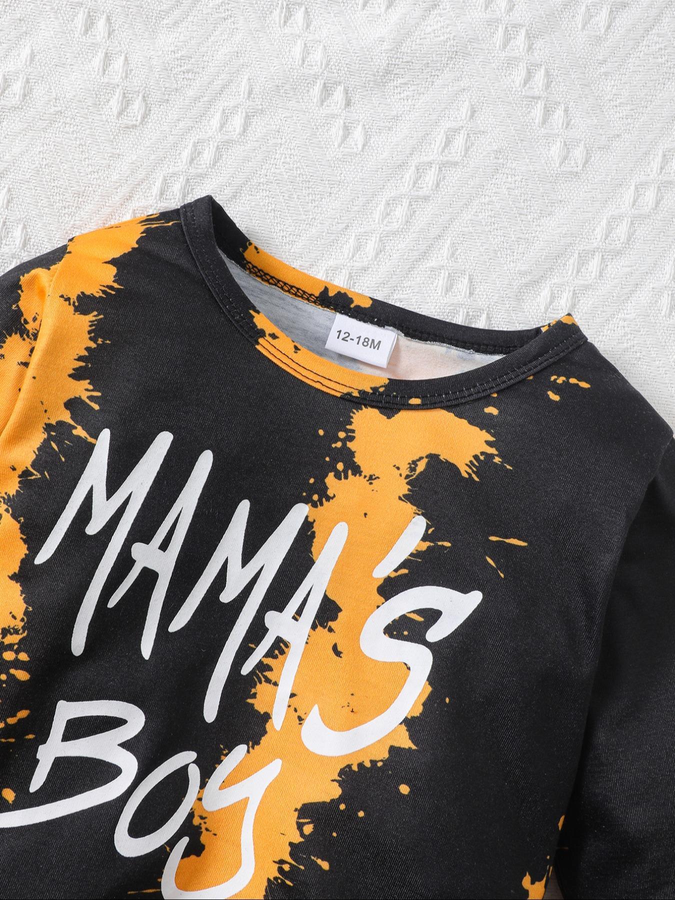 Boys' Tie-Dye Sweatshirt Set with Mama's Boy Print, Long Pants, Casual Fitted Style, Comfortable Spring & Fall, Sweatpants