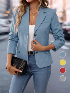 Women's All-Season Slim-Fit Tailored Blazer, Lined Vintage 3-Button Chic Style, Multi-Color Options, Versatile Elegant Jacket for Office & Casual Wear