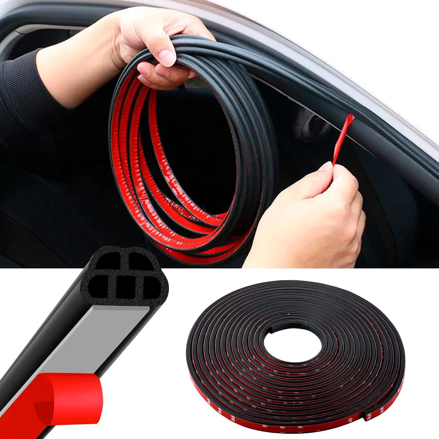 32.8FT  Door Seal Strip, Rubber Double Layer  Weather Stripping,  5 Hole Soundproof Automotive Sealing Strip Accessories for , , RVs, , SUVs &  (32.8Ft)