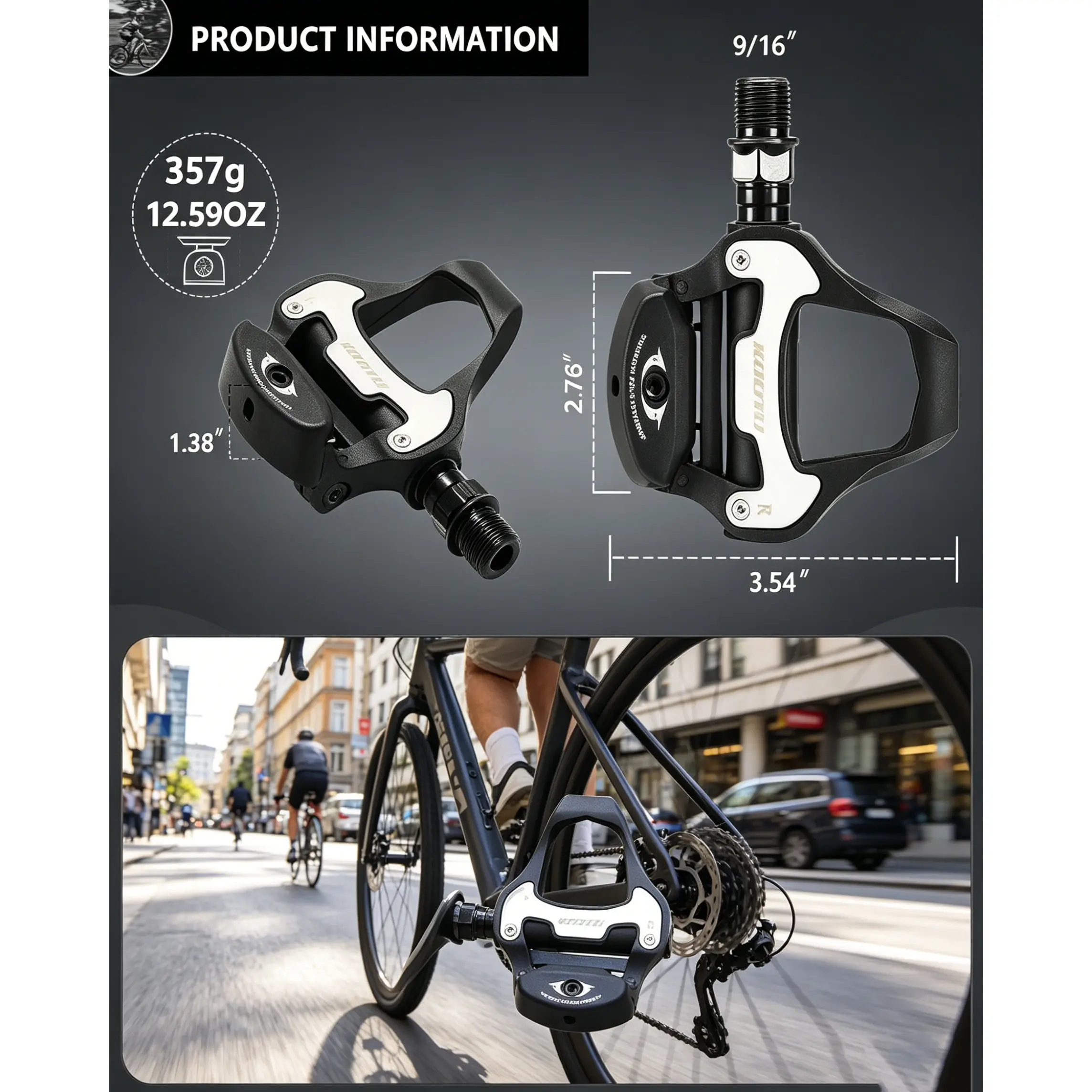 Road Bike Pedals Aluminum with Cleats Compatible Shimano Look 9/16" Clipless Pedals for Road Racing MTB Rotation Bikes