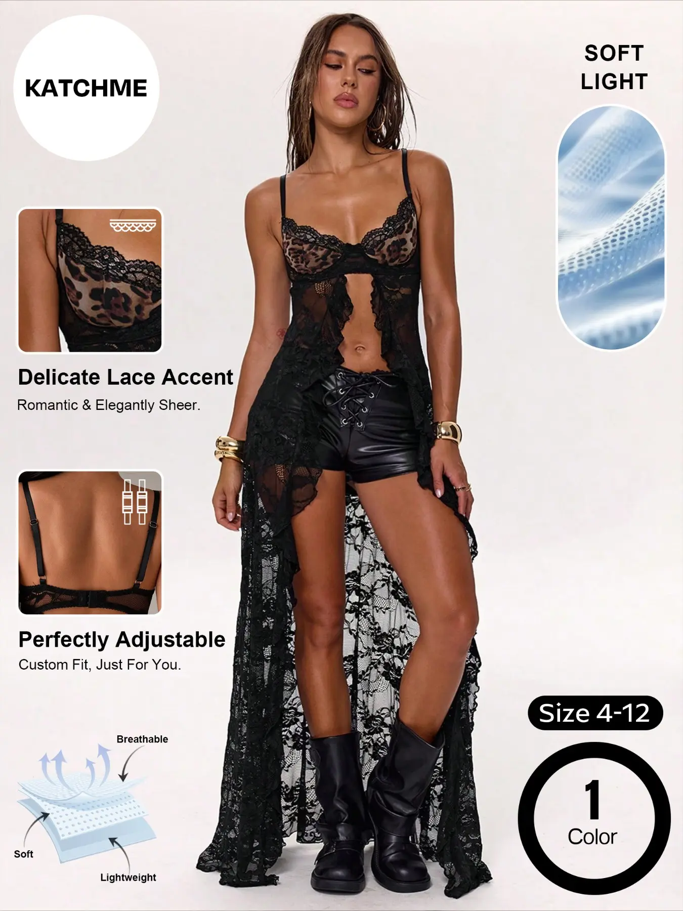 Katch Me Women's Bold Leopard Print Front‑Split Sheer Lace Maxi Dress, Vibrant Sweetheart Neckline Bralette Floral Lace Top, Summer Soft Lightweight Breathable Going Out Outfit Casual #TikTokMadeMeBuyIt #SummerTop #Lightweight #PartyDress