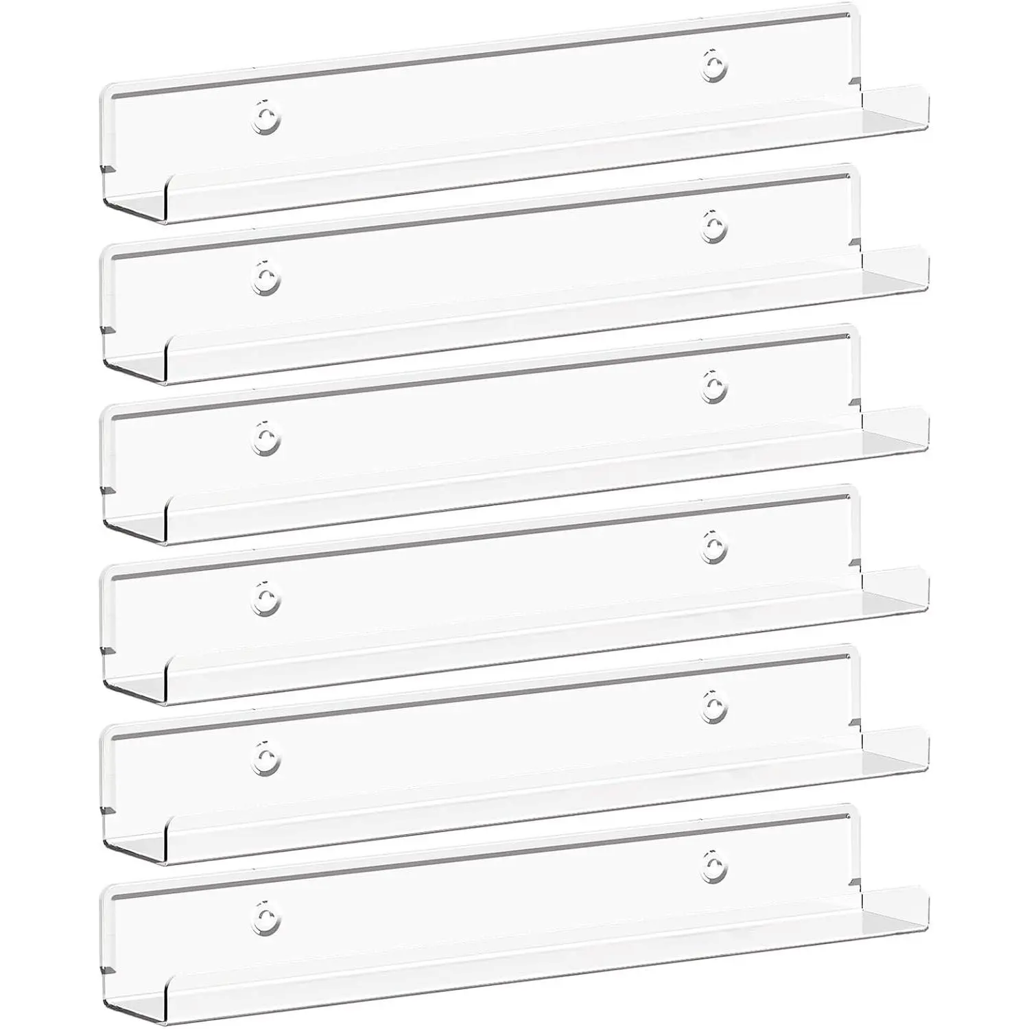 Narrow Floating Shelves for Vinyl Record 6 Pack, 12" Clear Wall Shelves for Nail Polish/Book/Picture/Makeup, Acrylic Wall Display Shelf Organizer for Bedroom, Living Room, Bathroom Decor