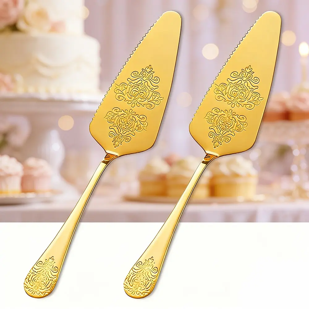 Vintage Dual Flower Cake Spatula Set, Premium Stainless Steel Pizza Sever, Elegant Baking Tools, Baking Accessories, Baking Supplies, Pastry Decorating Tools for Christmas/Thanksgiving/Wedding/Birthday