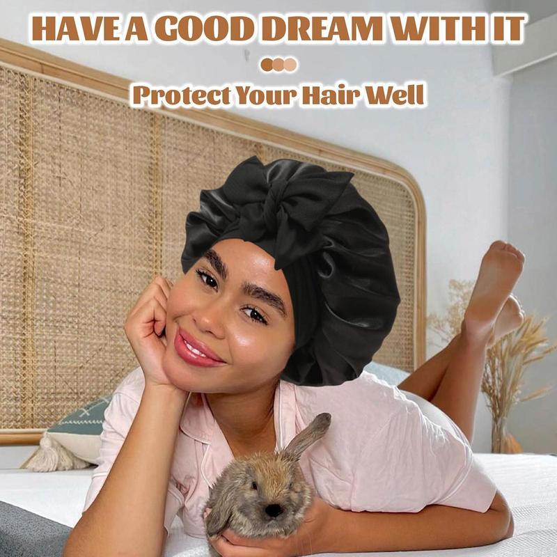 Satin Bonnets for Sleeping Hair Care Cap Double Layer Hair Bonnet with Elastic Tie Band for Straight Curly Hair Night Cap #Valentine'sDay#Valentine'sdaygift