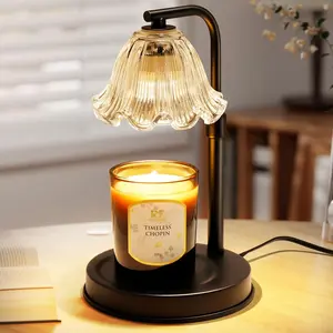 Candle Warmer Lamp with Timer - Adjustable Height Wax Melt Warmer for Scented Jar Candles Light, Women Birthday Gifts for Mom, House Warming Gifts New Home Vintage Room Decor, Black