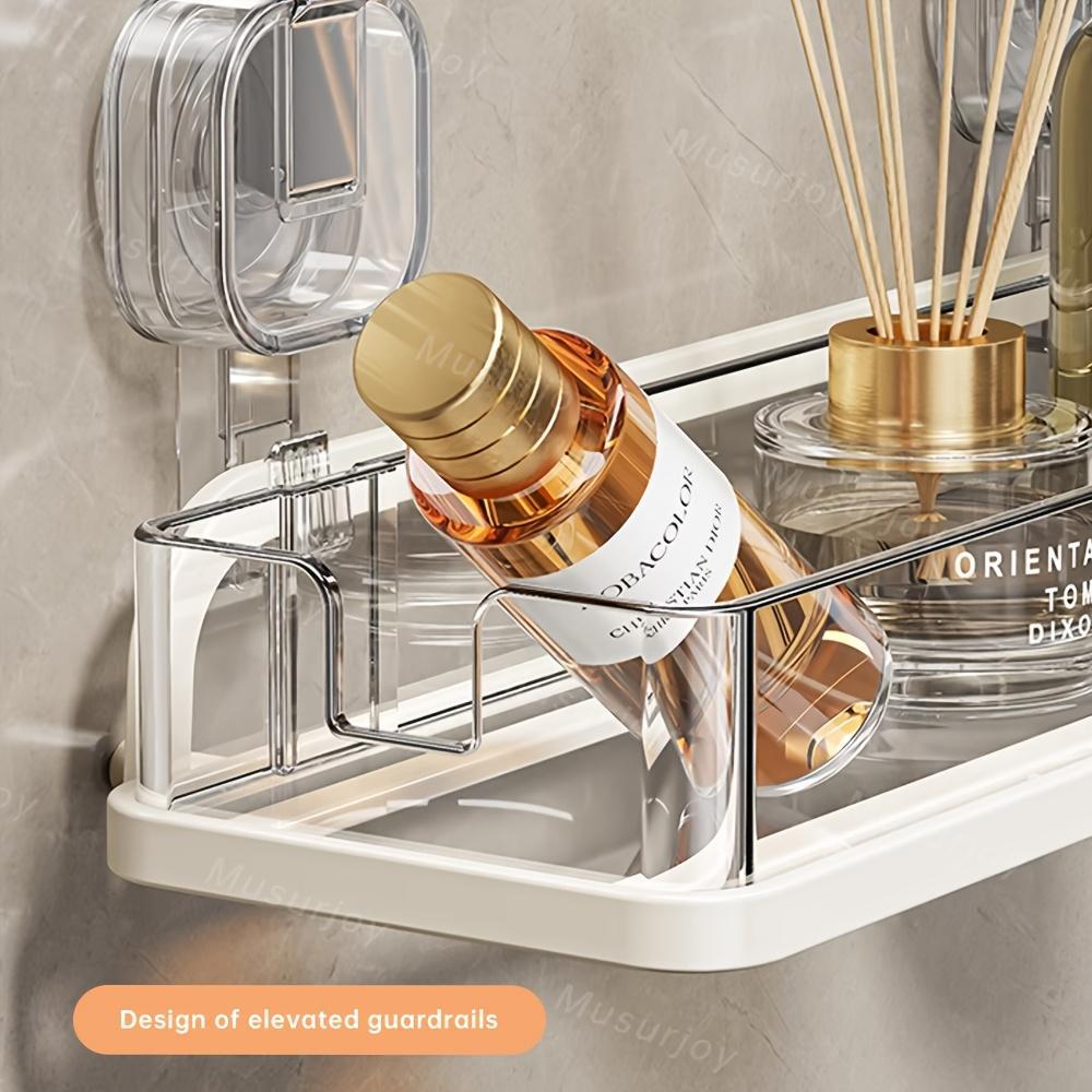 Easy Install Suction Cup Bathroom Shelf, No Drilling Required, Thick Plastic & Aluminum Alloy, Wall Mounted Shower Rack, Bathroom Organizing Accessories, Corner Storage