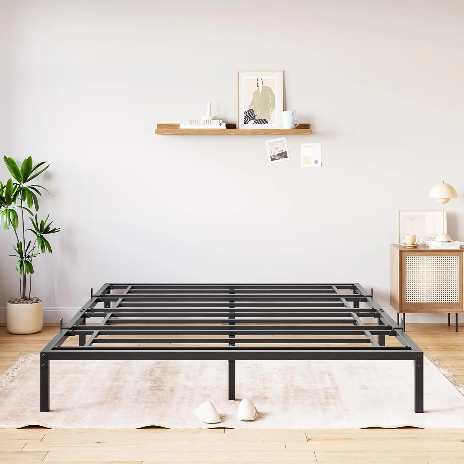 8 Inch  Metal Bed Frame, 1000LBS Heavy Duty Bed Base with Noise-Free Design, No Box Spring Needed, Black Bedroom Bed Frame,dorm essentials,home decor
