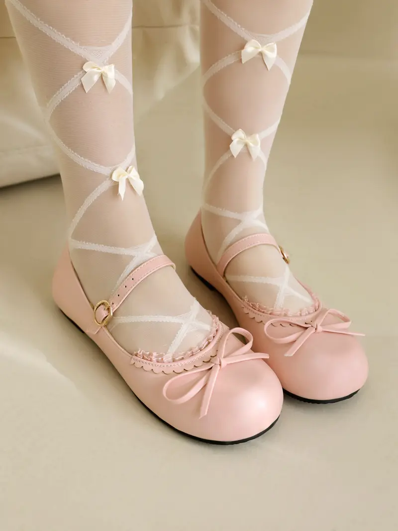 Spring Autumn Pink White Mary Janes Flat Shoes Woman Round Toe Buckle Strap Lolita Girls Student Ballet Flats Plus Size 43 44 45