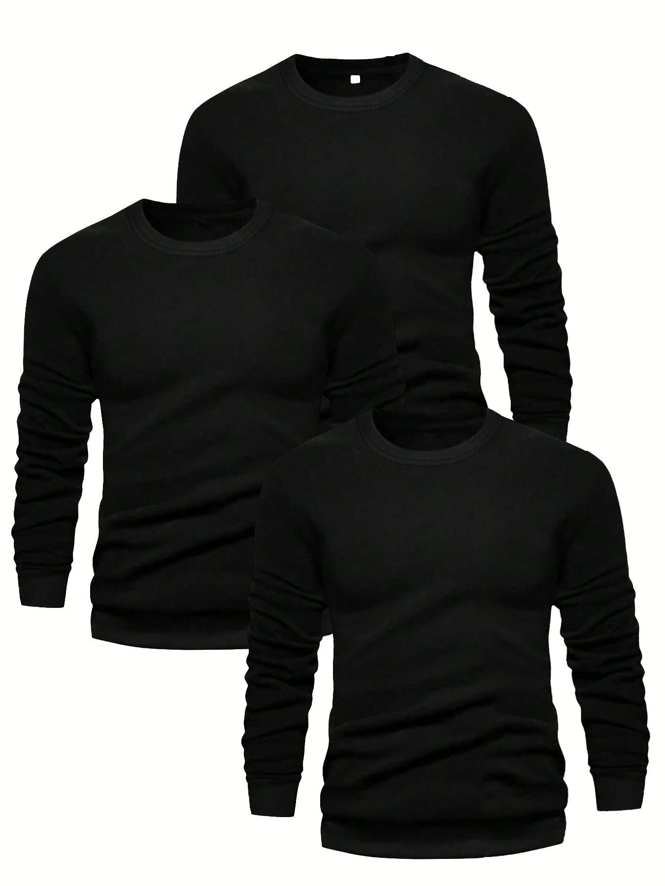 Men's Solid Plain Long Sleeve Crew Neck T-shirt, Casual Regular Fit Basic Round Neck Tee for Fall & Winter, Men's Clothes for Daily Wear