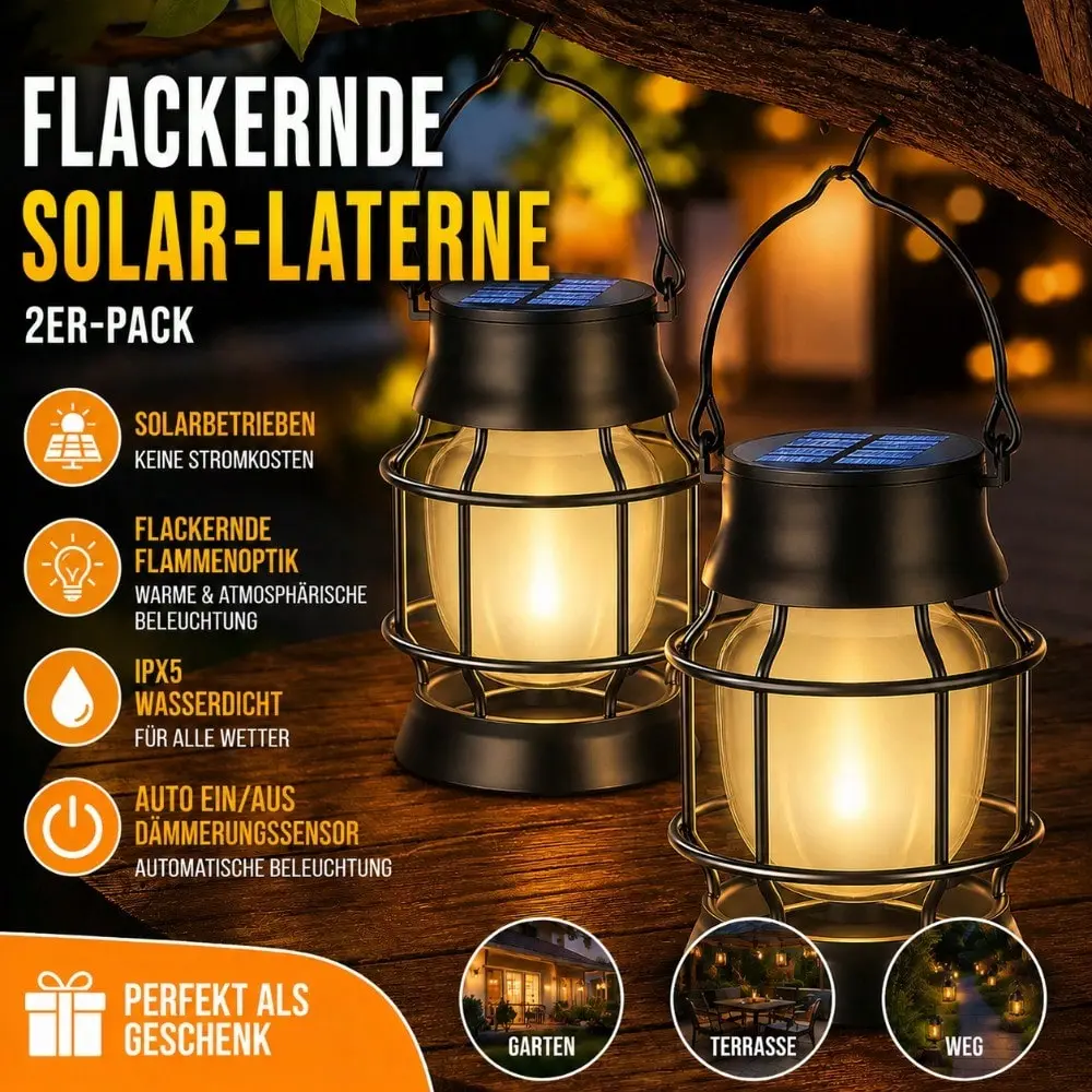 Flickering Flame Hanging Solar Lanterns, Upgraded 2Pack Solar Lanterns Halloween Lights/Christmas Lights IPX5, Hanging Lantern Decorative, Auto On/Off For Yard Patio Path Tree Garden Decor Festive Gifts For Women