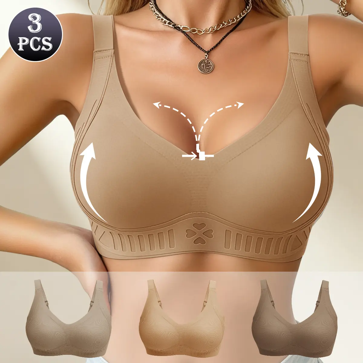 3‑Pack Women Smoothing Bra Anti Sagging Wireless Push Up Bras for Women No Underwire Full Coverage Bra Comfy Bras for Women,U‑Shape Back Everyday Lingerie For Home Work Casual Wear,M-4XL