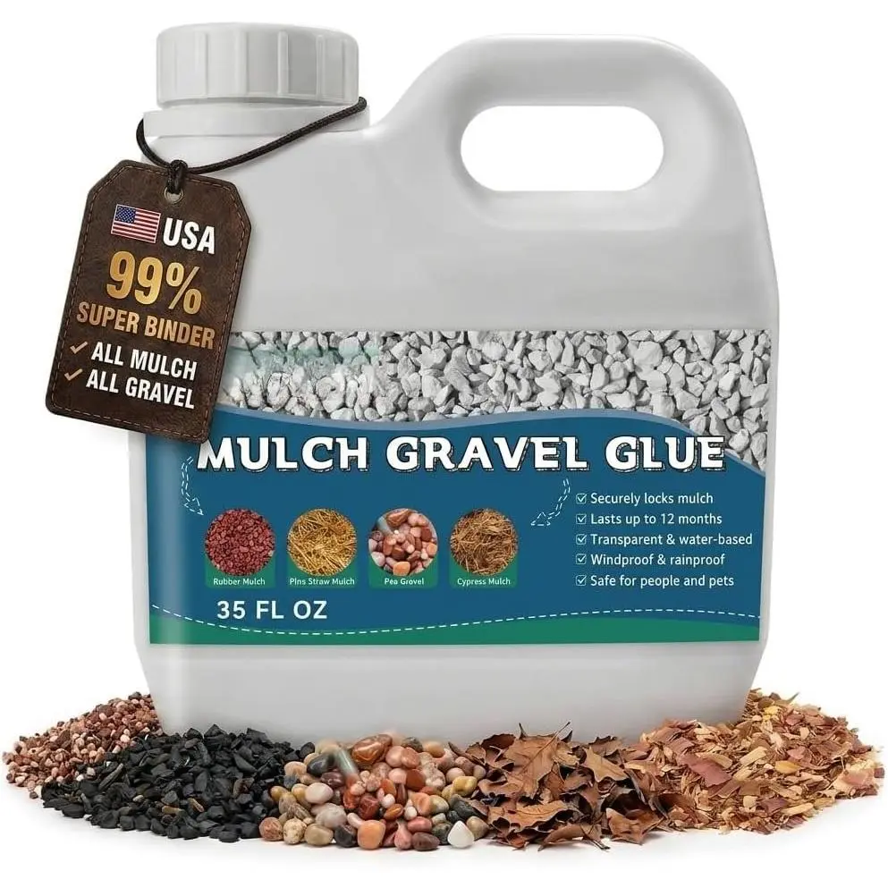 Mulch Gravel Glue for Landscaping (35 fl oz) - -Drying Rock Pea Glue,  Gravel Binder, Clear Adhesive for Rocks, Mulch, , Rubber Outdoor Landscaping,  and -Friendly