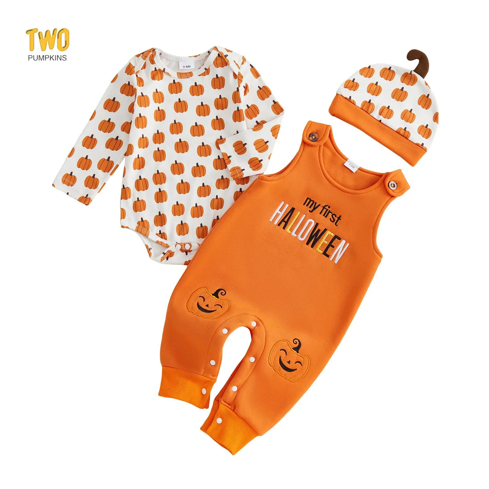 My First Halloween Baby Boy Outfit Clothes Pumpkin Romper Overall Pants Hat | Long Sleeve Onesie,fleece Pants,cute Pumpkin Hat, 3 Piece Set, Pumpkin Patch Outfits, Halloween Party Picture