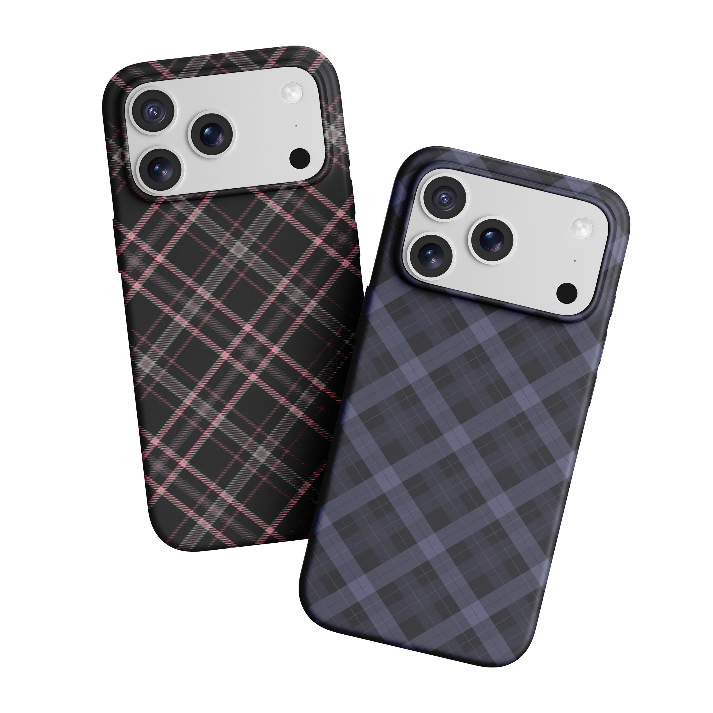 Magsafe Fashion Tartan Checkered 2-in-1 Phone Case for iPhone 17/16/15/14/13 Pro Max Pink Black Plaid Protective Case