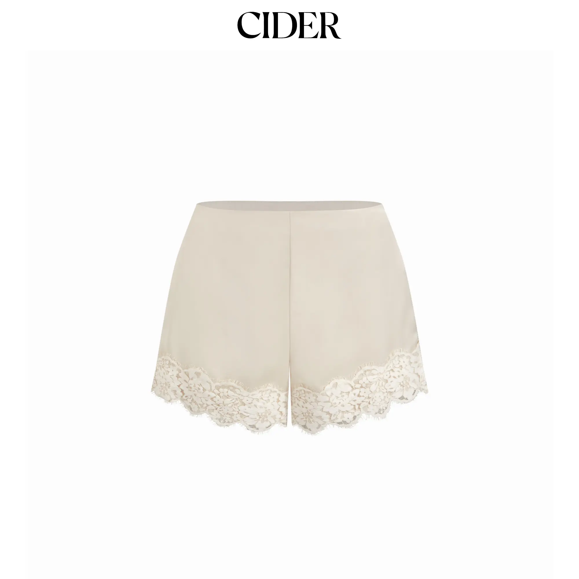 Cider Satin Mid Rise Lace Trim Shorts
