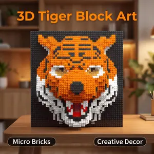 1500+pcs Adult 3D Wall Art Tiger Head Puzzle Set, Abs Material Wolf Shape, Animal Blocks for Wall Decor or Desk Display, Creative Toy Gift, Stress Relief, Christmas New Year Gift