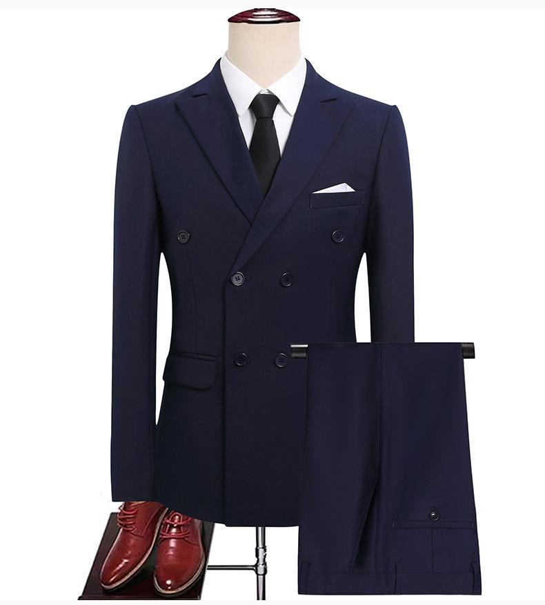 Men's Slim Fit Double-Breasted Suit  Peak Lapel Business Formal Groom Wedding Blazer With Side Vents