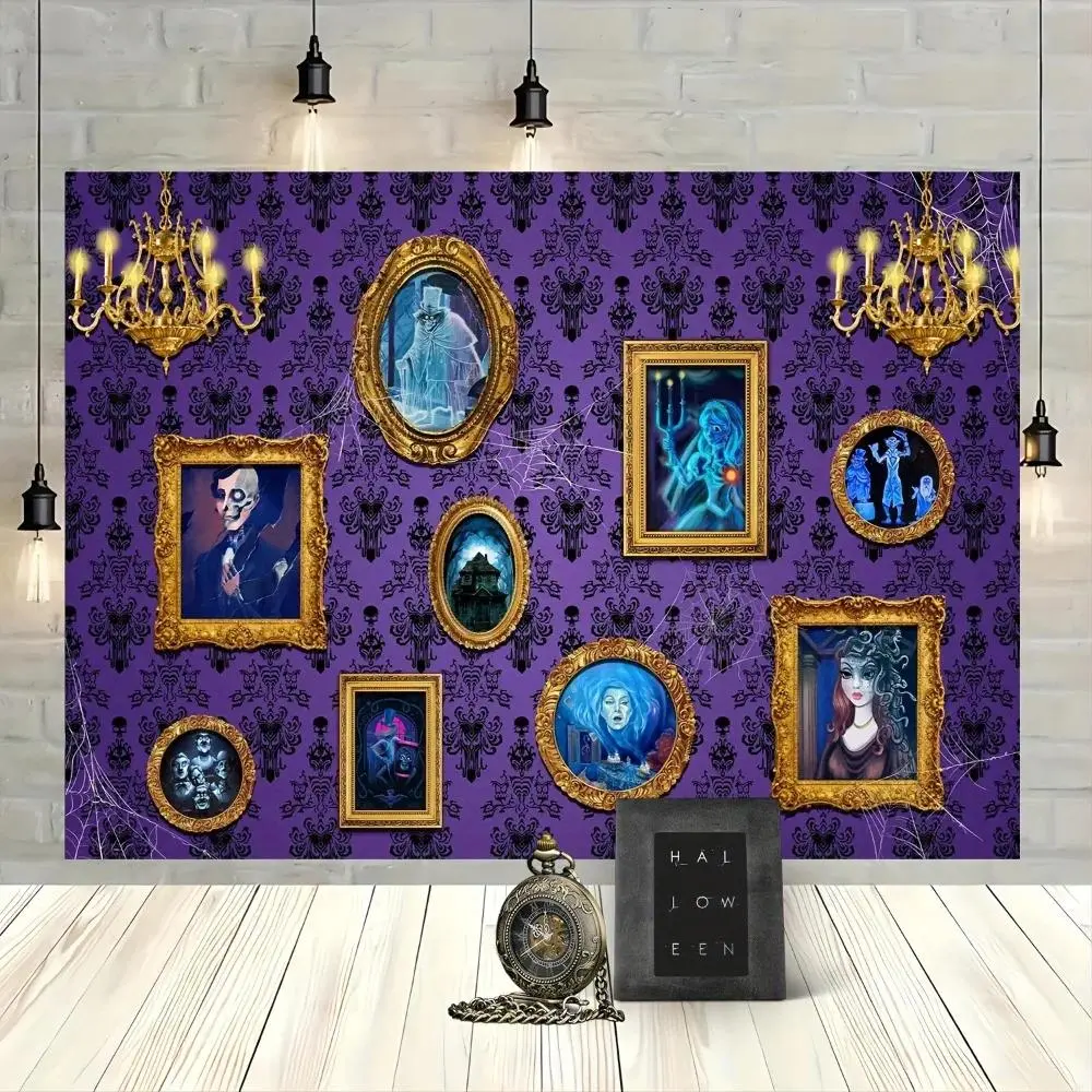 Halloween Haunted House & Gothic Spider Web Party Background Decor, Polyester Photography Backdrop for Themed Events