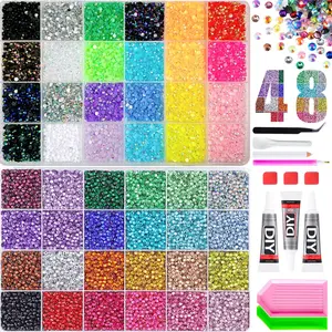 Premium 48 Colors Flat Rhinestone Set with Full DIY Tools, AB Jelly Gemstones for Manicure & Handmade Ornament Making，Nail Art Rhinestones 、 Flatback Crystals 、 with Adhesive Glue 、 Diamond Painting