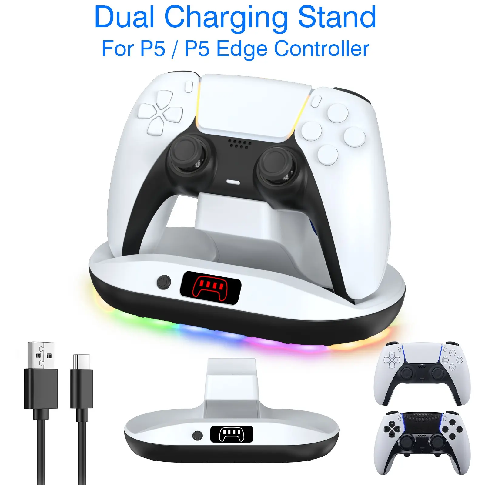 Wireless Controller for P5/p5 Edge, Fast Charging in 2 Hours, 4-Port LED Display, Supports Playstation and P5, Game Accessories
