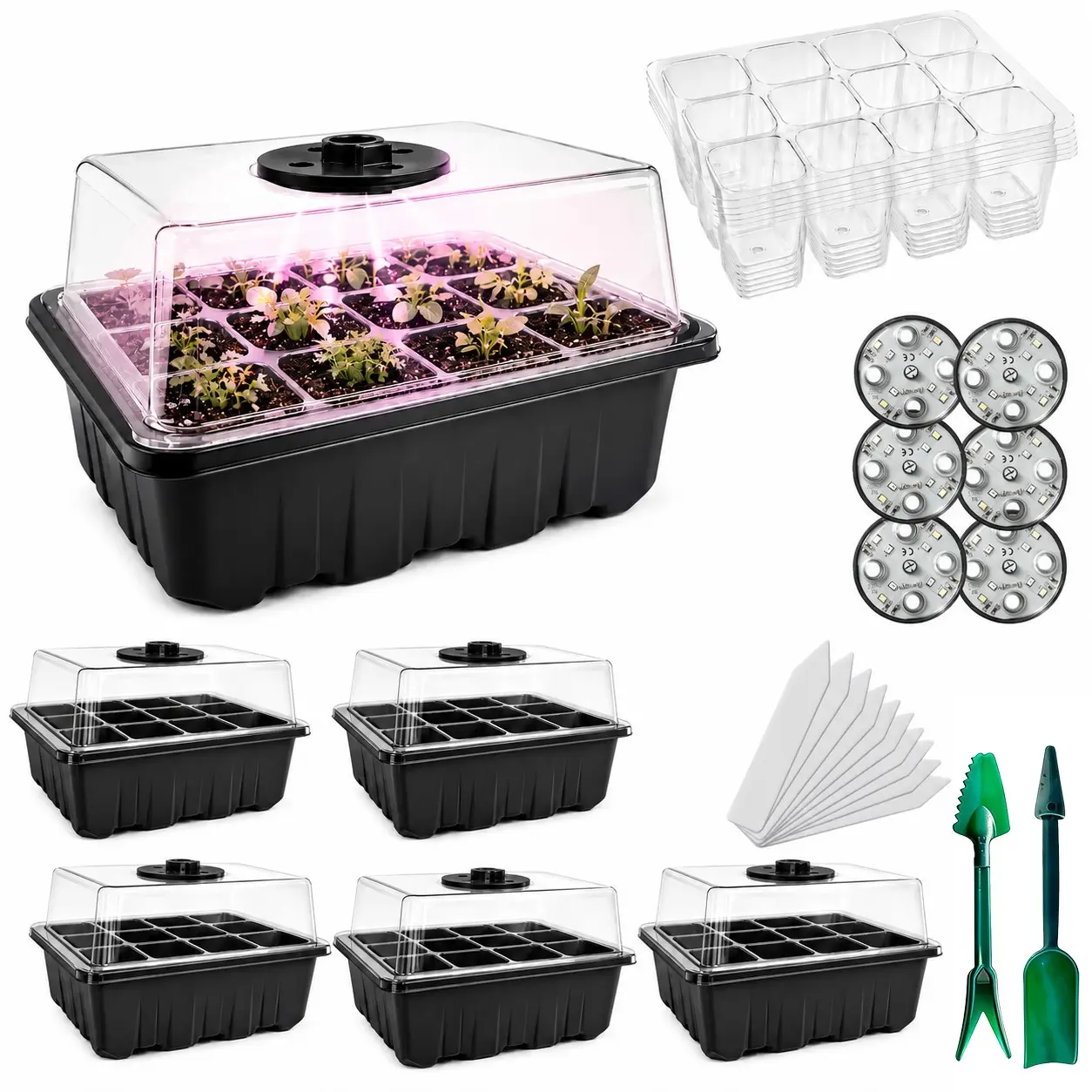 4/5/6 Grid Seed Starter Kit with LED Grow Light, Adjustable Humidity Cover, Ideal for Indoor Greenhouse, Seeds, Vegetables, Flowers, Herbs