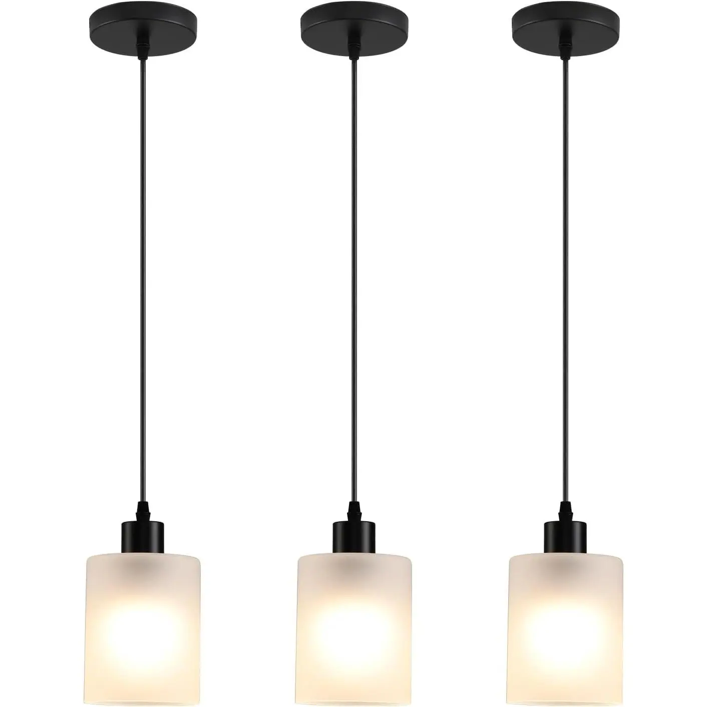 3-Pack Industrial Pendant Lighting, Modern Frosted Glass Shade Farmhouse Adjustable Hanging Light Fixtures for Kitchen Island Living Room Bedroom Hallway