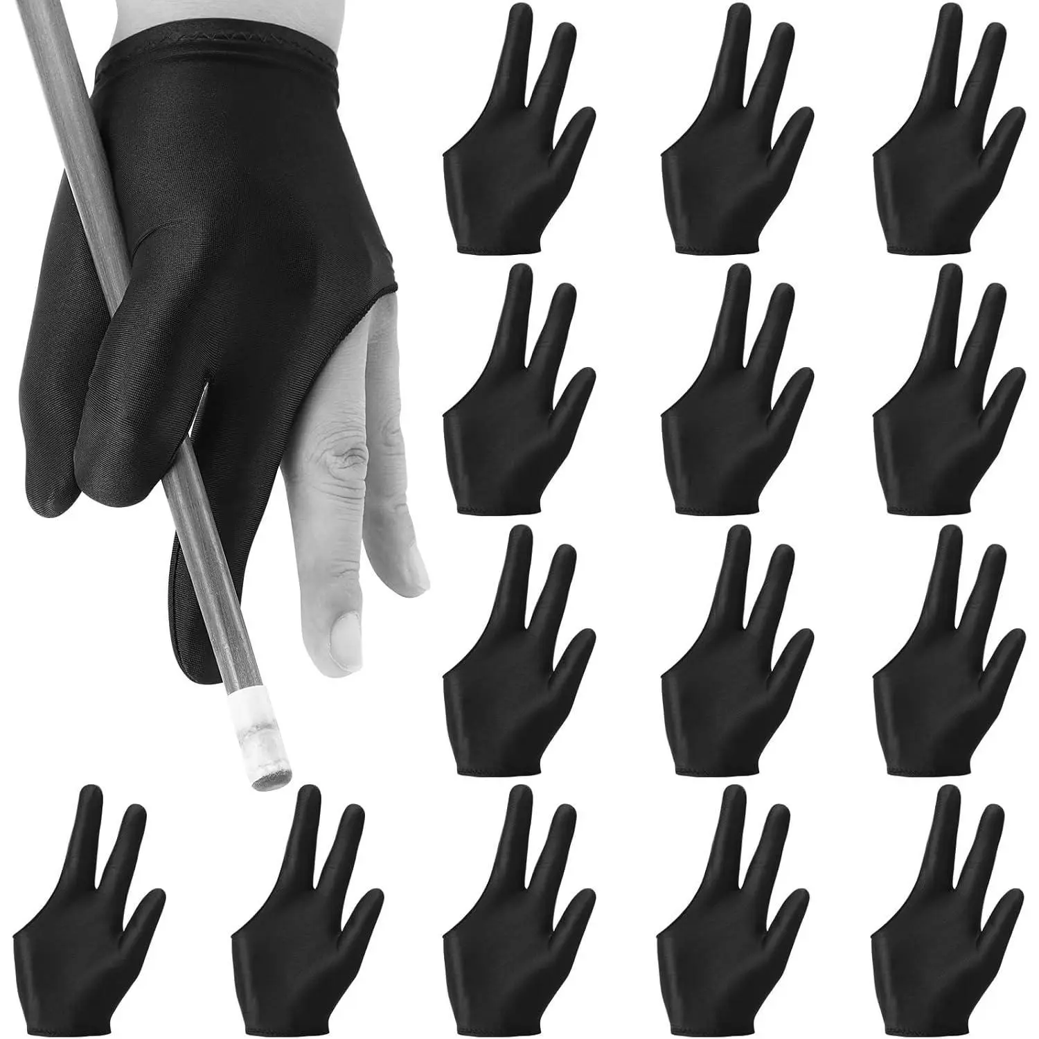 Breathable Billiards Pool 3 Fingers Cue Gloves Nylon Table Pool Left Right Hand Universal Shooter Cue Sports Gloves for Women Men Indoor Game Kit Accessories, Black