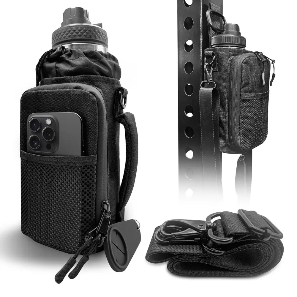 Magnetic Gym Bag – Water Bottle Holder with Strap | Crossbody Gym Pouch with Towel Hook & Phone Pocket | Hands-Free Bottle Carrier for Gym, Travel, & Outdoors