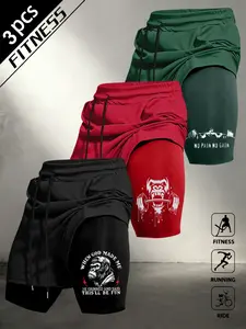 Men's Summer Fashion Casual Shorts, Letter Gorilla Fitness Pattern Print Drawstring Gym Shorts, Ideal for Daily Wear and Gym