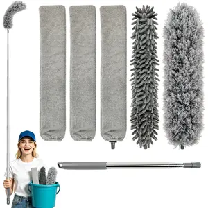Microfiber  Duster 6-in-1 Kit | Extendable Duster with 100" Pole | Washable Long Handle Duster Set for High Ceilings, Fans, Blinds