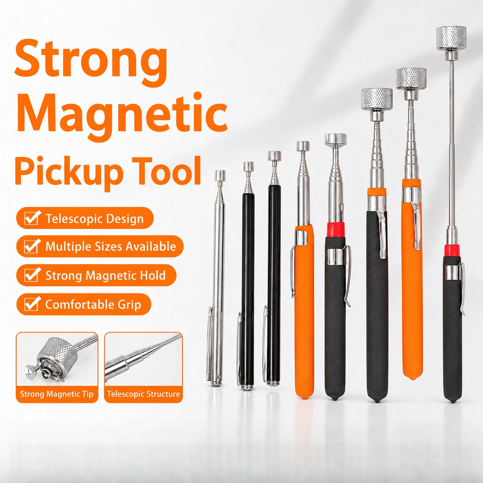 Telescoping Strong Magnetic Pickup Tool, Auto Repair Screw Retrieval Wand, Self-Discharging Magnetic Grabber, Industrial Magnet Pick-Up Rod for Nails & Metal Parts