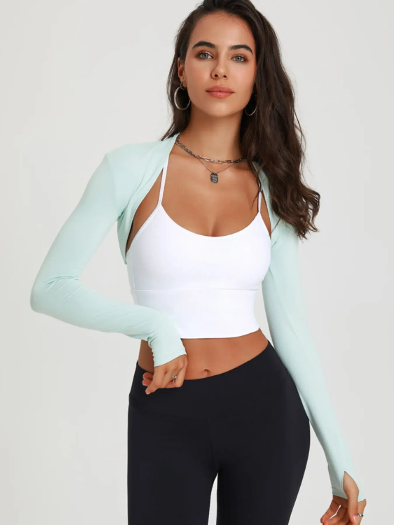 Women's Long Sleeve Bolero Shrug, Cropped Yoga Cover Up Top for Gym Pilates Workout Layering Fitness Apparel