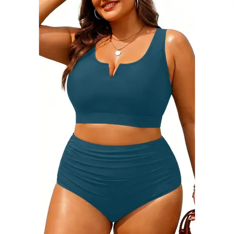 Aqua Eve Women Plus Size High Waisted Bikini - Two Piece Swimsuit Tummy Control Bathing Suit V-Wired Swimwear