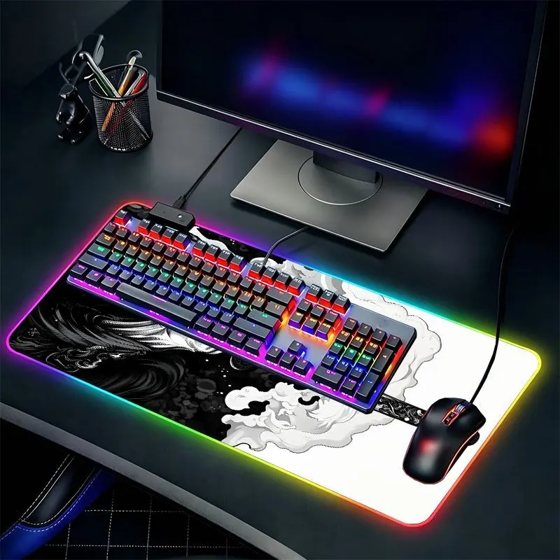 Extra Large RGB Gaming Desk Mat, Keyboard Pad, Mouse Pad, Anti-Slip, 14 Light Modes, Compatible with PC/laptop, Touch Keyboard and Mouse Pad