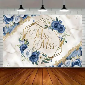 Blue White Elegant Banner Backdrop Minimal Modern Style Polyester Fiber Tapestry Wall Hanging Photography Background Home Living Room Office Party Studio Indoor Outdoor Celebration Decor Durable Fabric