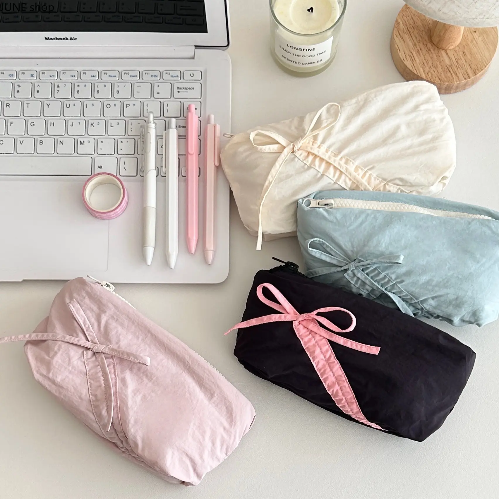 Aesthetic Bow Stationery Bag - Cute Large-Capacity Pencil Case Organizer for Girls' School Supplies (Trendy Unique Fashion Accessory), Stationary Bag