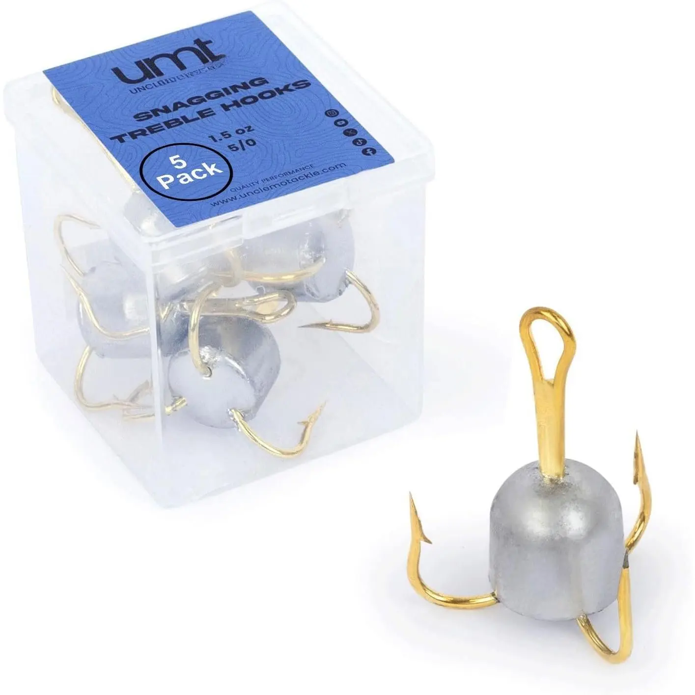 UMT Weighted 5/0 Treble Hooks (1.5oz)  for Northeast Fisherman Snagging Bunker, , Bass & Trout - 4X  -  in 5 & 10 Pack Options