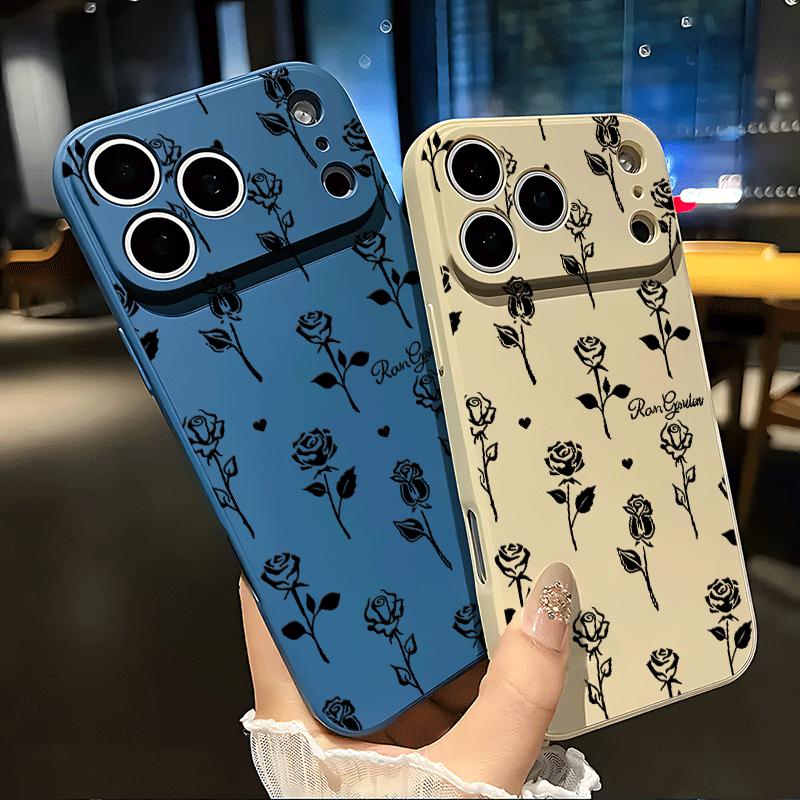 Lucky Elegant Black Rose Soft&Flexible TPU Silicone Phone Case For iPhone 17 Pro Max AIR 16 15 14 13mini 12 11 Plus XR XSMAX Cases For Samsung Galaxy S26 Ultra S25 Edge S24 S23 S22 Plus  Durable|Shockproof|Full Camera Protection