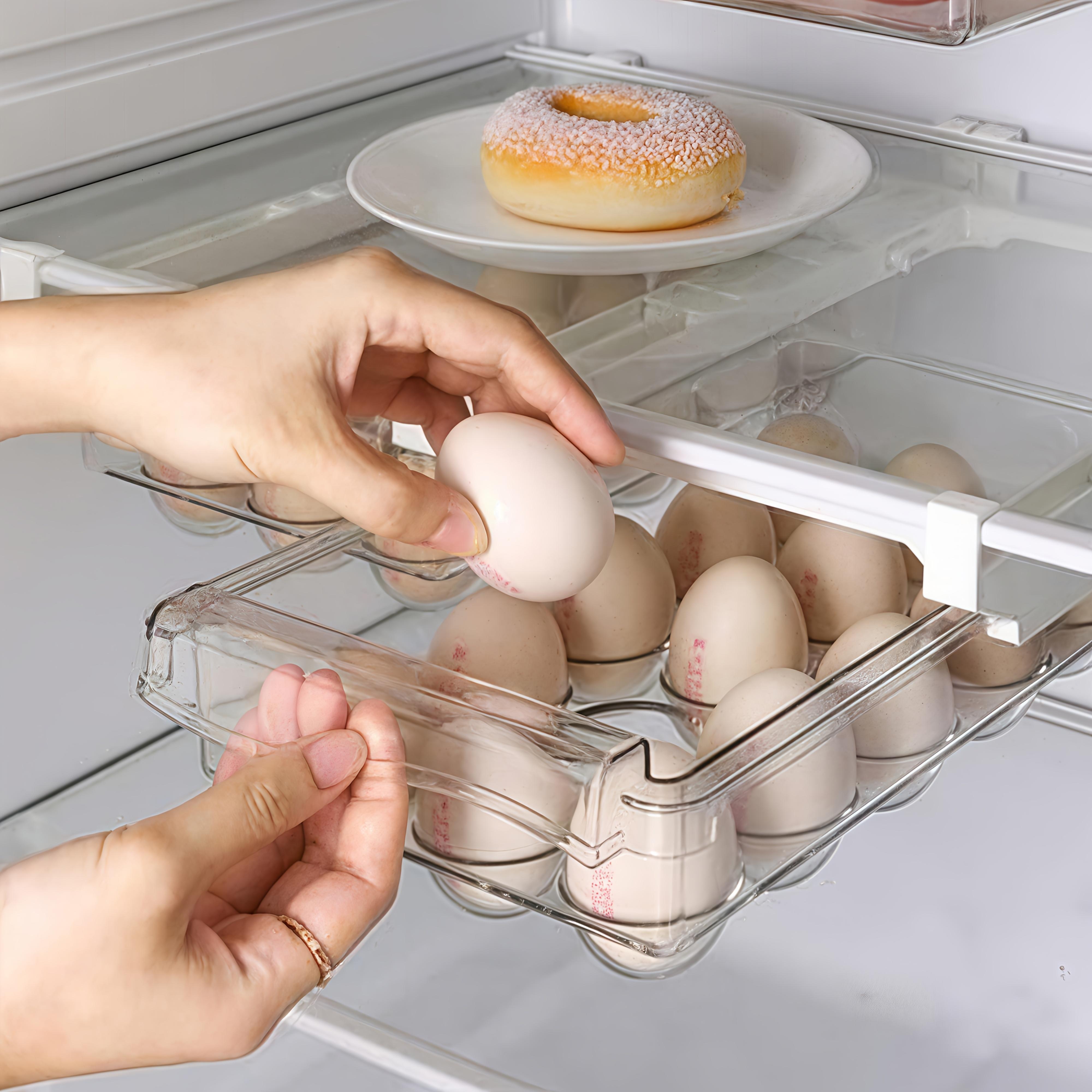 Refrigerator egg rack, snap-on egg drawer refrigerator, pull-out refrigerator transparent egg storage container, egg storage device and storage, egg tray, space-saving, keep fresh, ideal for home dining