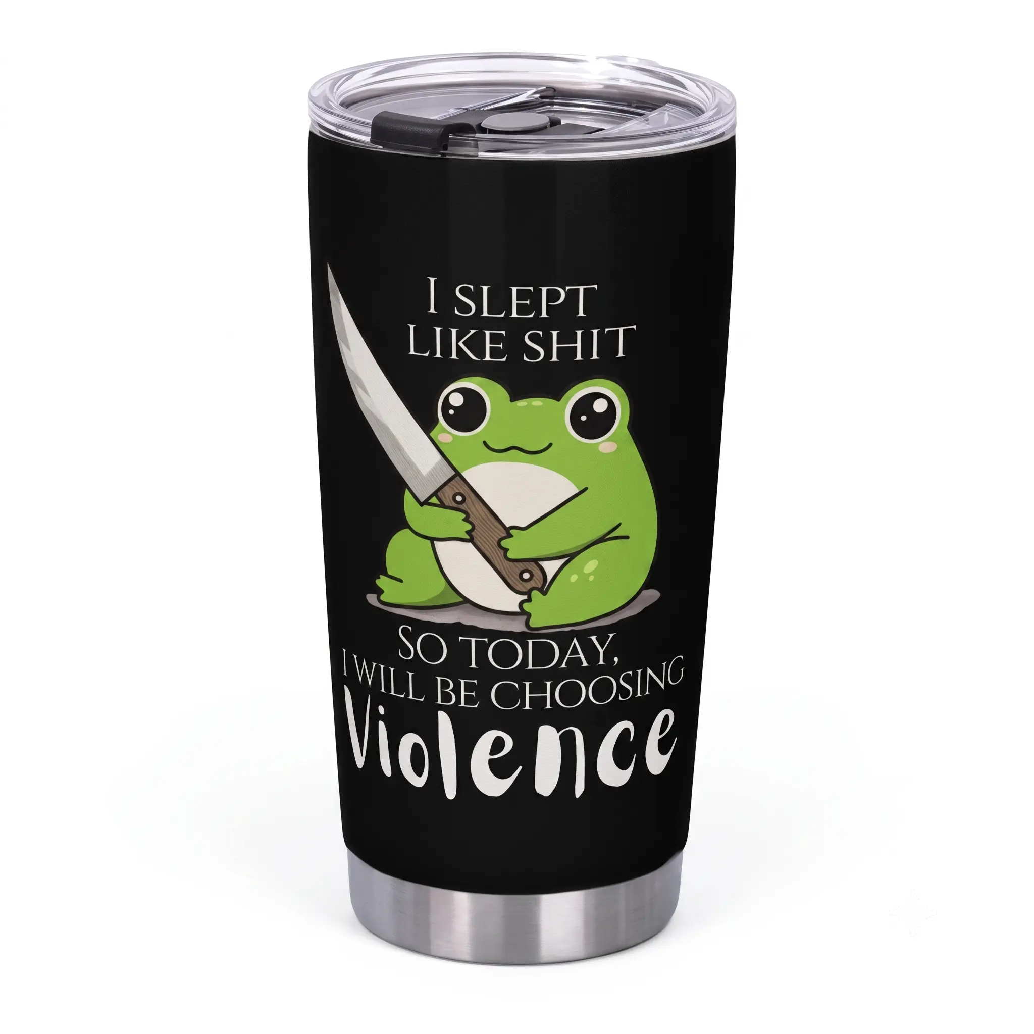 20oz Insulated Stainless Steel Portable Flask - Funny Sarcastic "I Slept Like Shit" Morning Mood Leak-Proof Travel Mug with Lid, Straw, Tapered Base, Choosing Violence Today Gift, Insulation