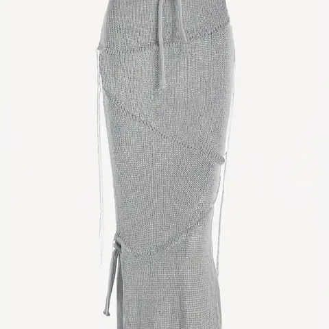 Solid Drawstring Split Side Tassel Sweater Skirt, Elegant Fashion Casual Tie Side Pencil Skirt for Daily Outdoor Wear, Women Knitwear for Spring Fall, Slit Hem Skirt