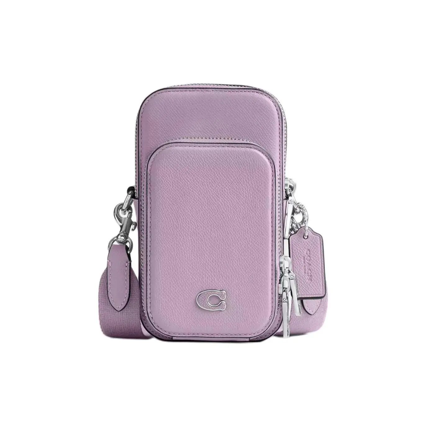 COACH Logo Zip Crossgrain Leather and Coated Canvas Crossbody Bag for Men, Small Size, Purple