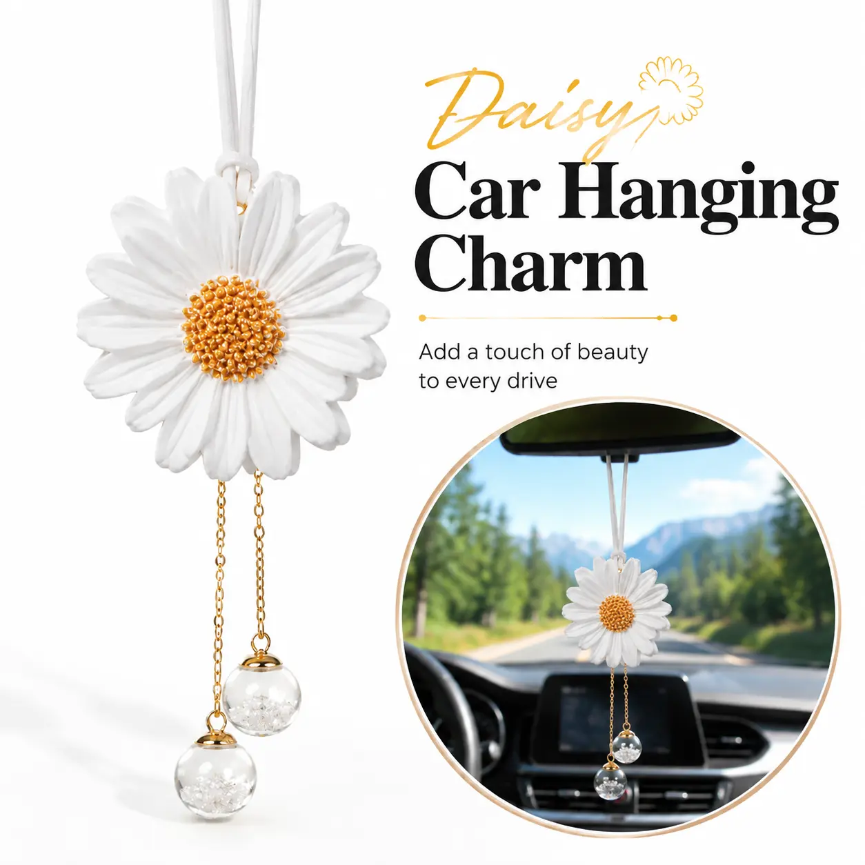 Sunflower Design Car Hanging Ornament, Multipurpose Car Rearview Mirror Hanging Pendant, Universal Car Interior Decoration Accessories, Car Interior Decorative, Car Accessory, Car Ornaments, Car Trinkets-YY0