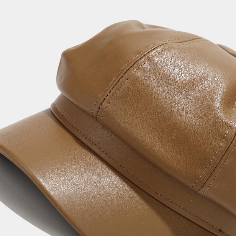 Women's Autumn And Winter Light Board Leather Octagonal Hat – British Style Retro Casual Solid Color PU Cap, Fashionable Soft Headwear For Daily Outfits, Streetwear, And Seasonal Looks TikTokShopBlackFriday funny trucker beanie design baseball witch warm