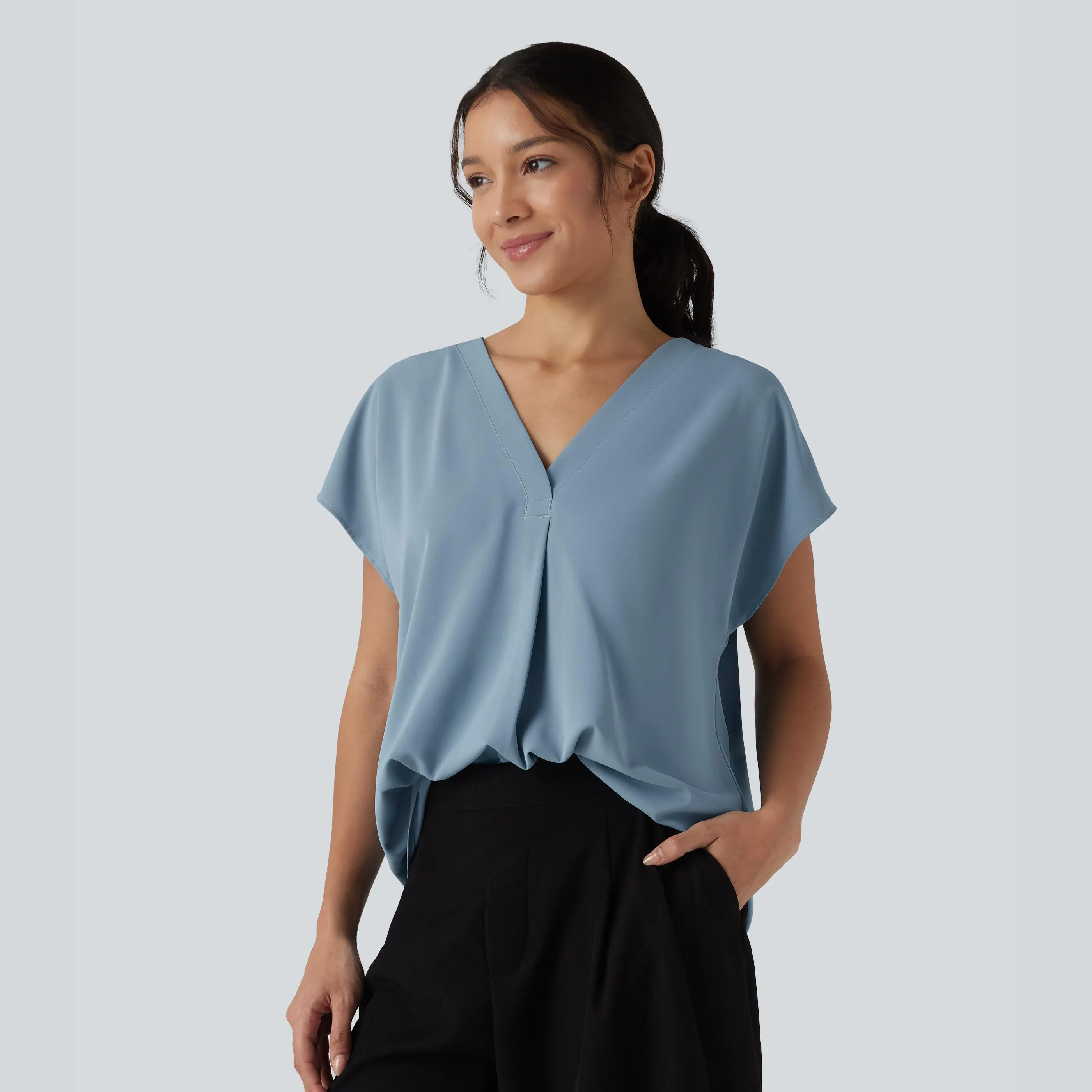 Halara Wrinkle Recovery V-neck Short Sleeve Oversized Work Blouse