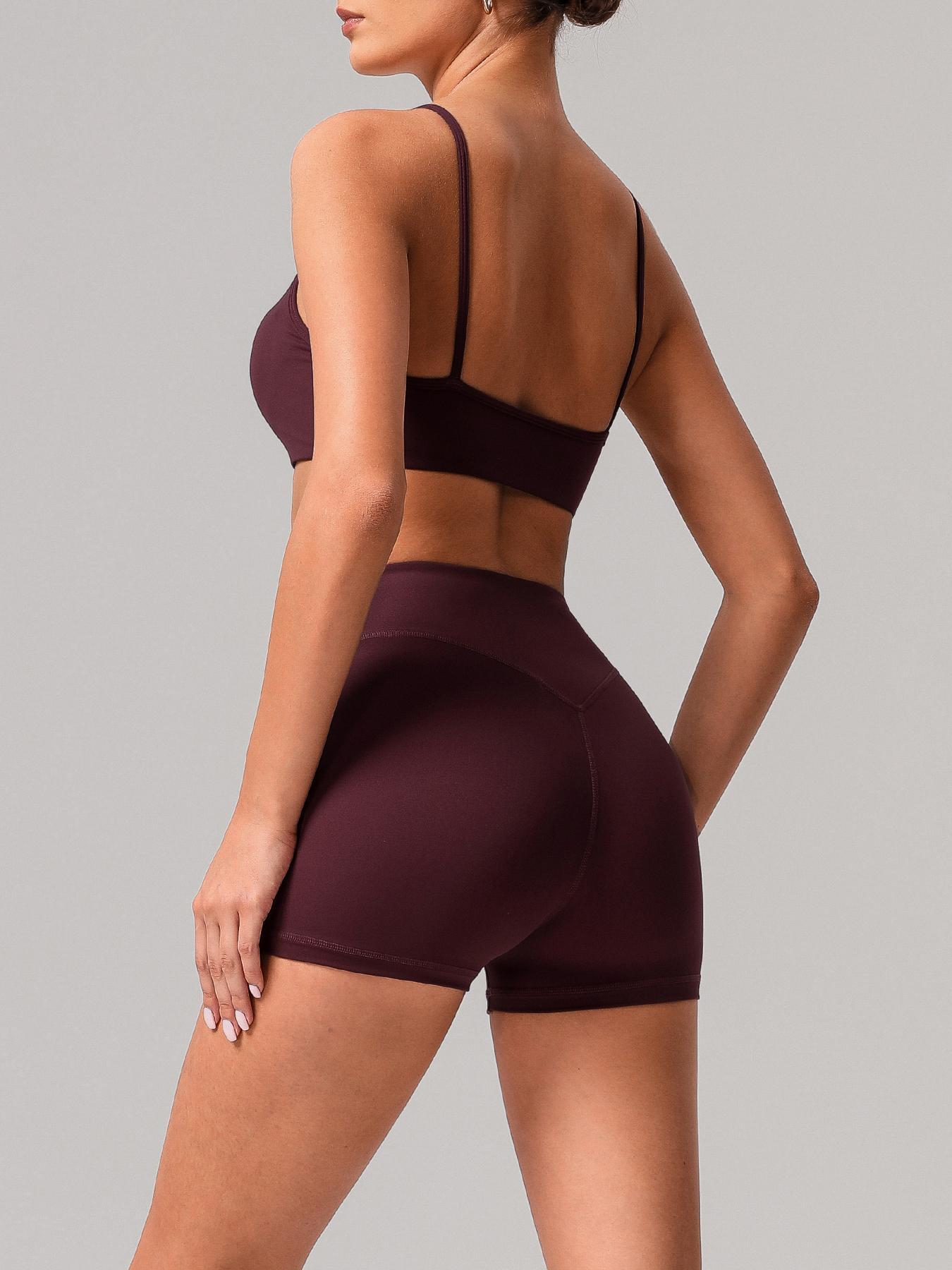 Women's Solid Crop Sports Bra & High Waist Shorts Set, Casual Comfy Breathable Two-piece for Yoga Gym Workout Running, Ladies Sportswear for All Seasons Activewear Set