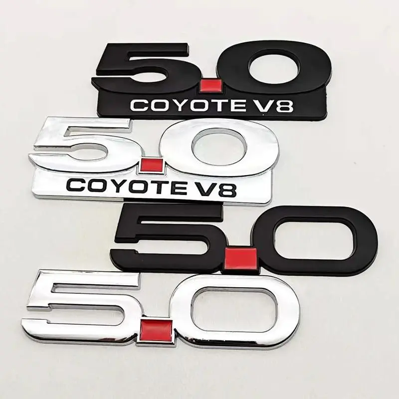 3D Metal Mustang V8 Chrome Car Logo Badge, 5.0V Self-Adhesive Auto Accessory (13.5cm/5.3in x 5cm/1.96in) for Ford Mustang GT SHELBY (Rear Trunk, Fender Application)