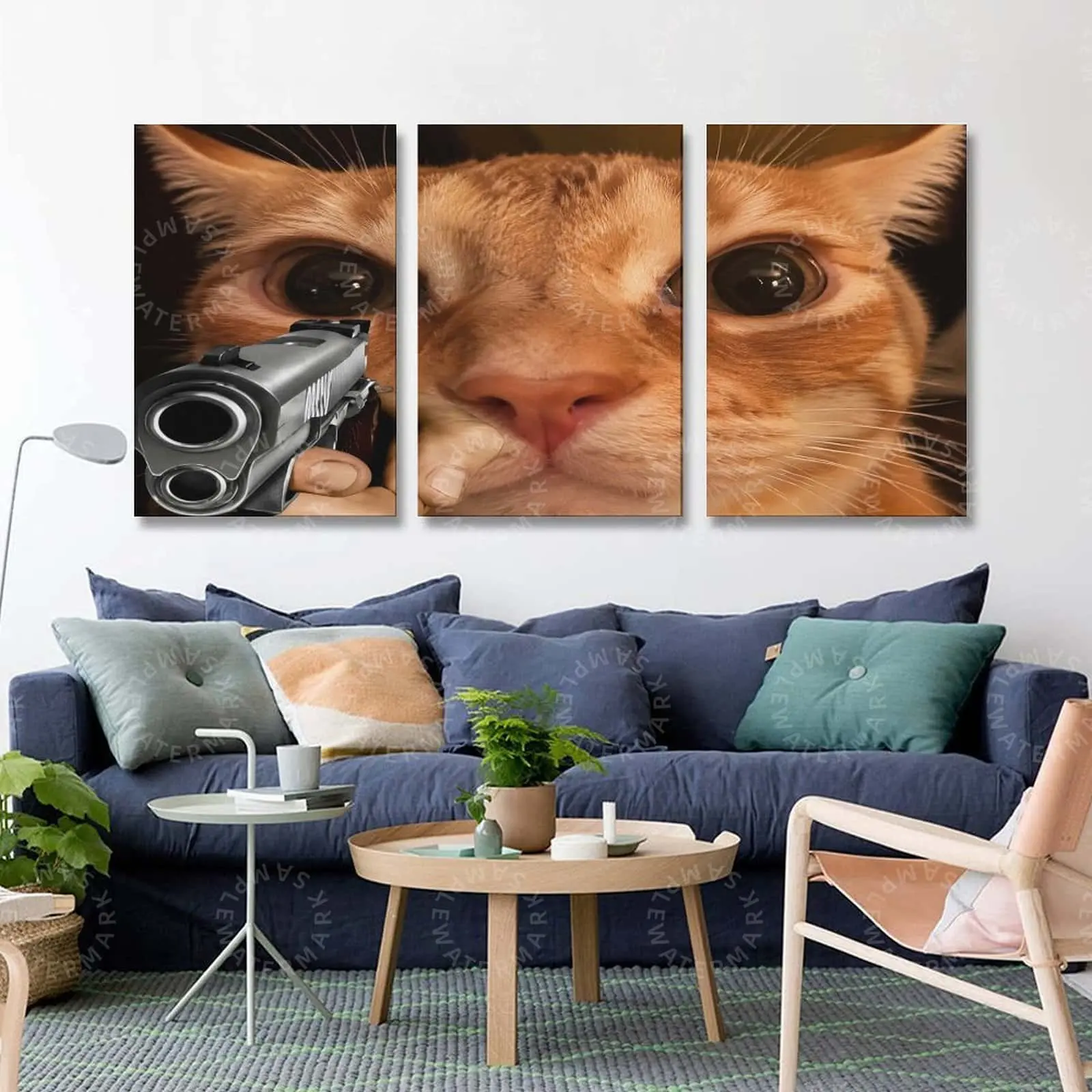 Funny Orange Cat Meme Triptych Wall Art, Close-Up Ginger Kitty Canvas Poster Set, Playful Aesthetic Print for Bedroom, Living Room, Gaming Room, Office Decor, Cat Lover Gift
